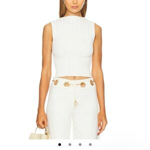 Cult Gaia Ivory Ribbed Sleeveless Blouse